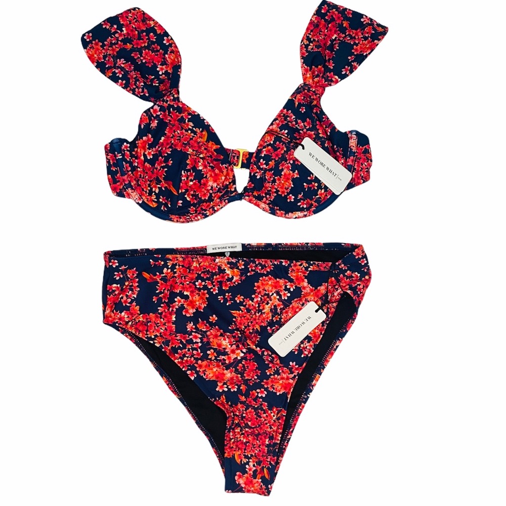 NWT WeWoreWhat Red Floral Allie Emily Bikini Set